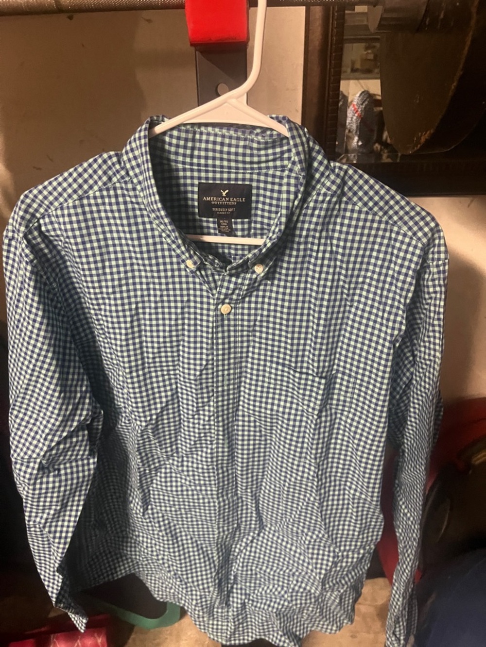 American Eagle Outfitters Green and White Gingham Button-Down Shirt
